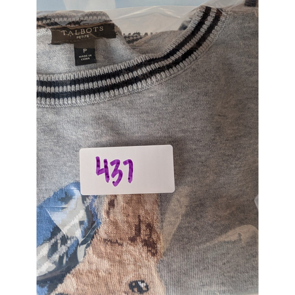 Talbots Petite Gray French Bulldog Graphic Sweater Classic Preppy Parisian Chic - Picture 9 of 9